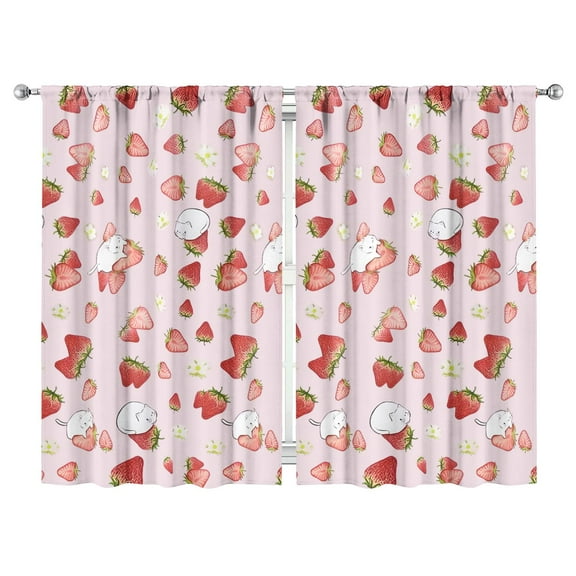 Nursery Curtains Boys Girls Kids Red Strawberry Fruits Print Pattern Window Drapes for Living Bedroom Playroom Room Decor Rod Pocket 52x84 Inch 2 Panels