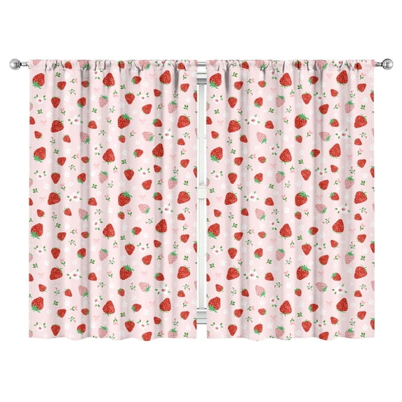 Nursery Curtains Boys Girls Kids Red Strawberry Fruits Print Pattern Window Drapes for Living Bedroom Playroom Room Decor Rod Pocket 52x84 Inch 2 Panels