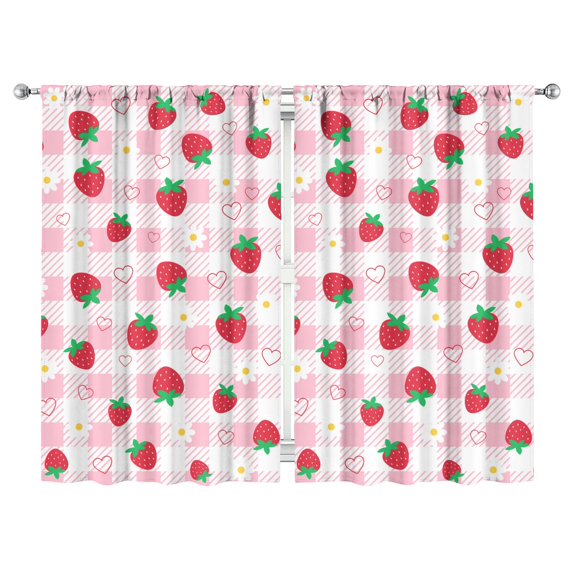 Nursery Curtains Boys Girls Kids Red Strawberry Fruits Print Pattern Window Drapes for Living Bedroom Playroom Room Decor Rod Pocket 52x84 Inch 2 Panels