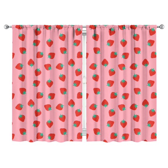 Nursery Curtains Boys Girls Kids Red Strawberry Fruits Print Pattern Window Drapes for Living Bedroom Playroom Room Decor Rod Pocket 52x84 Inch 2 Panels