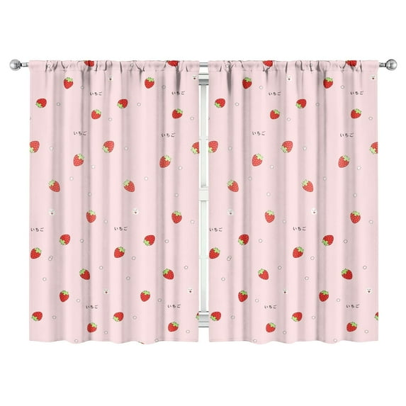 Nursery Curtains Boys Girls Kids Red Strawberry Fruits Print Pattern Window Drapes for Living Bedroom Playroom Room Decor Rod Pocket 52x84 Inch 2 Panels