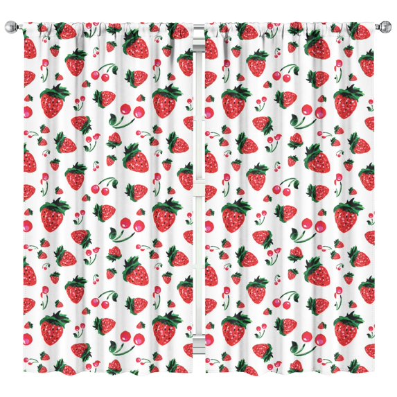 Nursery Curtains Boys Girls Kids Strawberry and Cherry Fruit White Print Pattern Window Drapes for Living Bedroom Playroom Room Decor Rod Pocket 42x84Inch 2 Panels