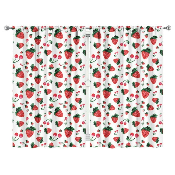Nursery Curtains Boys Girls Kids Strawberry and Cherry Fruit White Print Pattern Window Drapes for Living Bedroom Playroom Room Decor Rod Pocket 52x84Inch 2 Panels