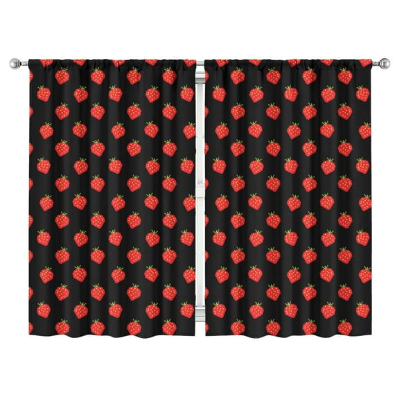 Nursery Curtains Boys Girls Kids Strawberry Fruit Art Black Print Pattern Window Drapes for Living Bedroom Playroom Room Decor Rod Pocket 52x84 Inch 2 Panels
