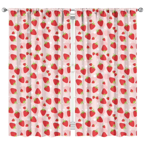 Nursery Curtains Boys Girls Kids Strawberry Plants Fruit Pink Print Pattern Window Drapes for Living Bedroom Playroom Room Decor Rod Pocket 42x84 Inch 2 Panels