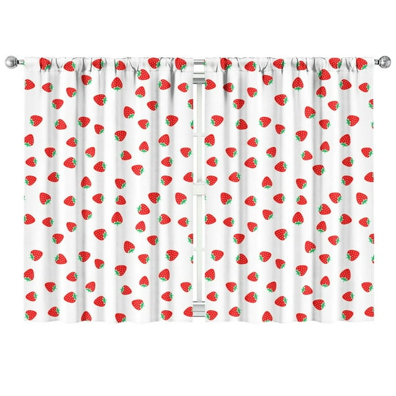 Nursery Curtains Boys Girls Kids Strawberry Plants Fruit White Print Pattern Window Drapes for Living Bedroom Playroom Room Decor Rod Pocket 42x63 Inch 2 Panels