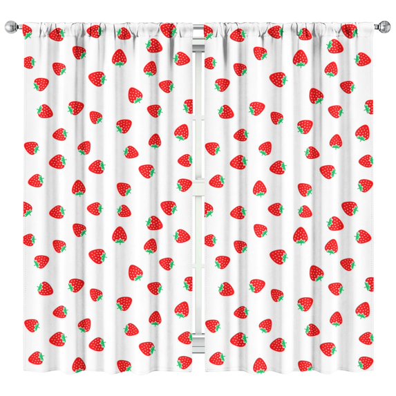 Nursery Curtains Boys Girls Kids Strawberry Plants Fruit White Print Pattern Window Drapes for Living Bedroom Playroom Room Decor Rod Pocket 42x84 Inch 2 Panels