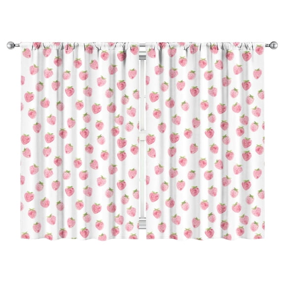 Nursery Curtains Boys Girls Kids Strawberry Plants Fruit White Print Pattern Window Drapes for Living Bedroom Playroom Room Decor Rod Pocket 52x84 Inch 2 Panels