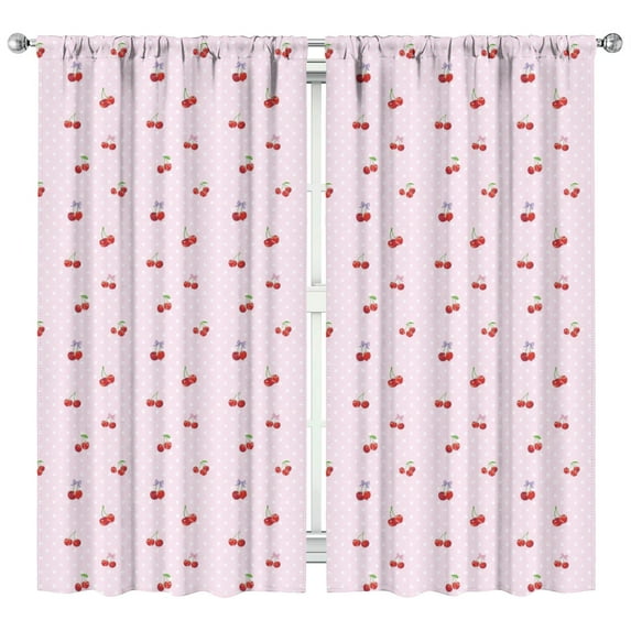 Nursery Curtains Boys Girls Kids Wild Cherry Red Fruit Pink Color Print Pattern Window Drapes for Living Bedroom Playroom Room Decor Rod Pocket 42x84Inch 2 Panels