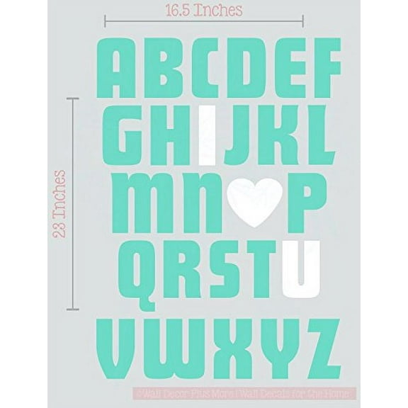 Nursery Décor I Love You Alphabet Wall Decals Stickers 2-Color 16.5x23-Inch Mint/Wht