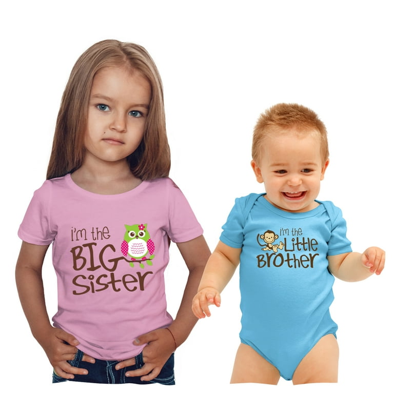 Nursery Decals and More Family Matching Outfits Big Sister Onesie Owl Big Sister Monkey Little Brother Big Sibling 12 18M Lil Sibling 3M 3 6M