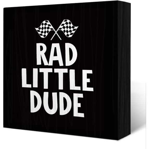Nursery Decor, Boys Room Playroom Decor - Rad Little Dude Black Wooden Sign Desk Decor, Black Tray Decorative, Baby Boy Nursery Decor, Toddler Baby Little Boy Room Decor, 7x7