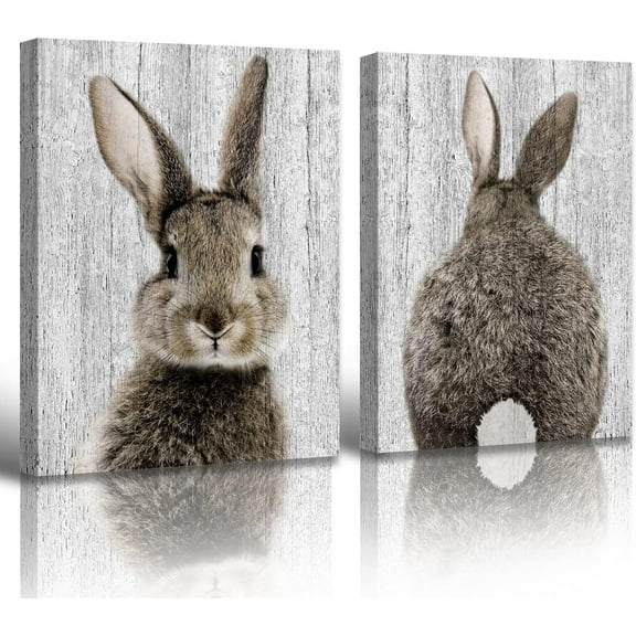 Nursery Decor Easter Bunny Canvas Wall Art Brown Lovely Rabbit Posters Prints Baby Kids Room Decorative Pictures Natural Cute Animal Artwork Framed Ready to Hang 12" W x 16" H x 2
