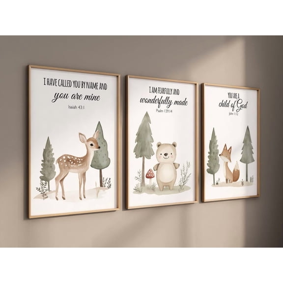 Nursery Decor Woodland Woodland Nursery Wall Art Woodland Print Set Animal Prints Woodland Animal Bible Verse Christian Art Verse Print #178 Prints Set 3