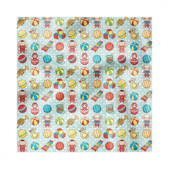 Nursery Decorative Napkins Set of 4, Vintage Old Childrens Toys Pattern on Polka Dotted Background Playful Nursery Theme, Silky Satin Fabric for Brunch Dinner Party, 18", Multicolor, by Ambesonne