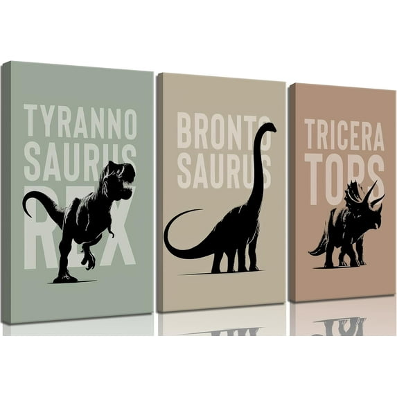 Nursery Dinosaur poster Wall Art Bronto,Trike,T.rex Painting Picture Wall Decor Adorable Toddler Dino Poster Print Artwork for Kids Boys Room Nursery Classroom Playroom Home Decoration
