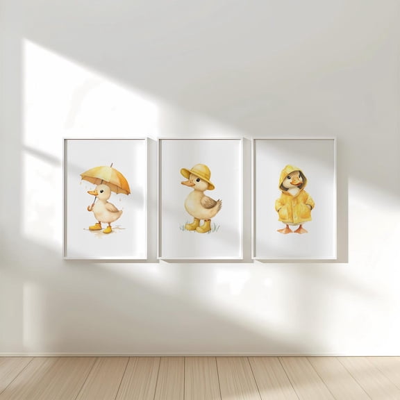 Nursery Duck Print Nursery Wall Art Cute Baby Room Decor Nursery Sets Ducks Set 3 Stretched Canvas 16x24