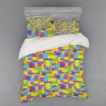 thumbnail image 1 of Ambesonne Cartoon Bedding Set 4 Pcs, Funny Blocks Cube Pattern, Queen, Purple Green and Blue, 1 of 2