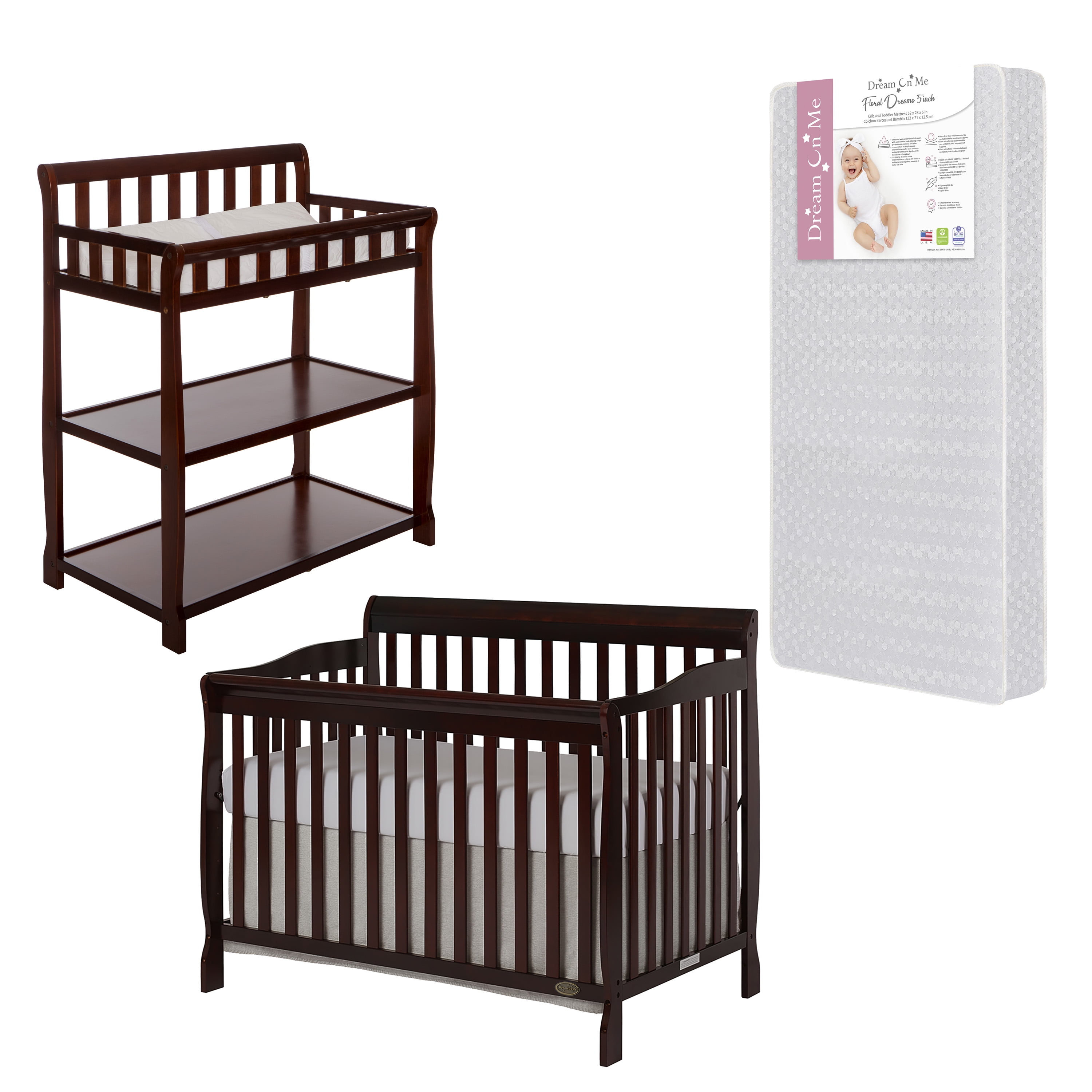 Nursery Essentials Bundle of Dream On Me Ashton 5in1 Convertible Crib