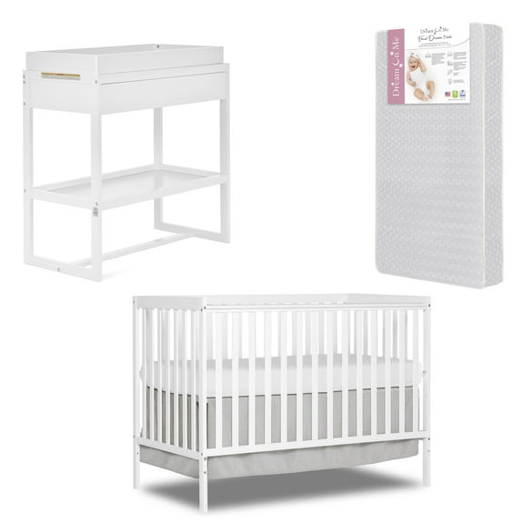 Nursery Essentials Bundle of Dream On Me Synergy 5 in 1 Convertible Crib, Dream On Me Arlo Changing Table, with a Dream On Me Honeycomb Orthopedic Firm Fiber Standard Crib Mattress