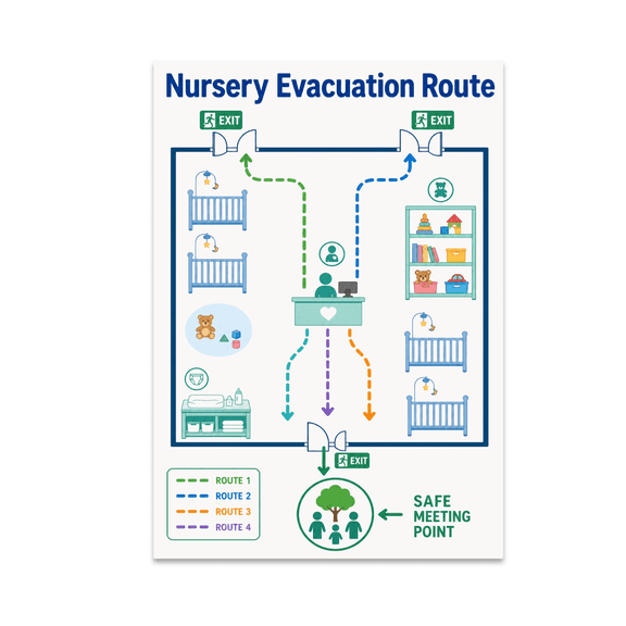 Nursery Evacuation Route Map - Child Safety - 13x19 Poster Print