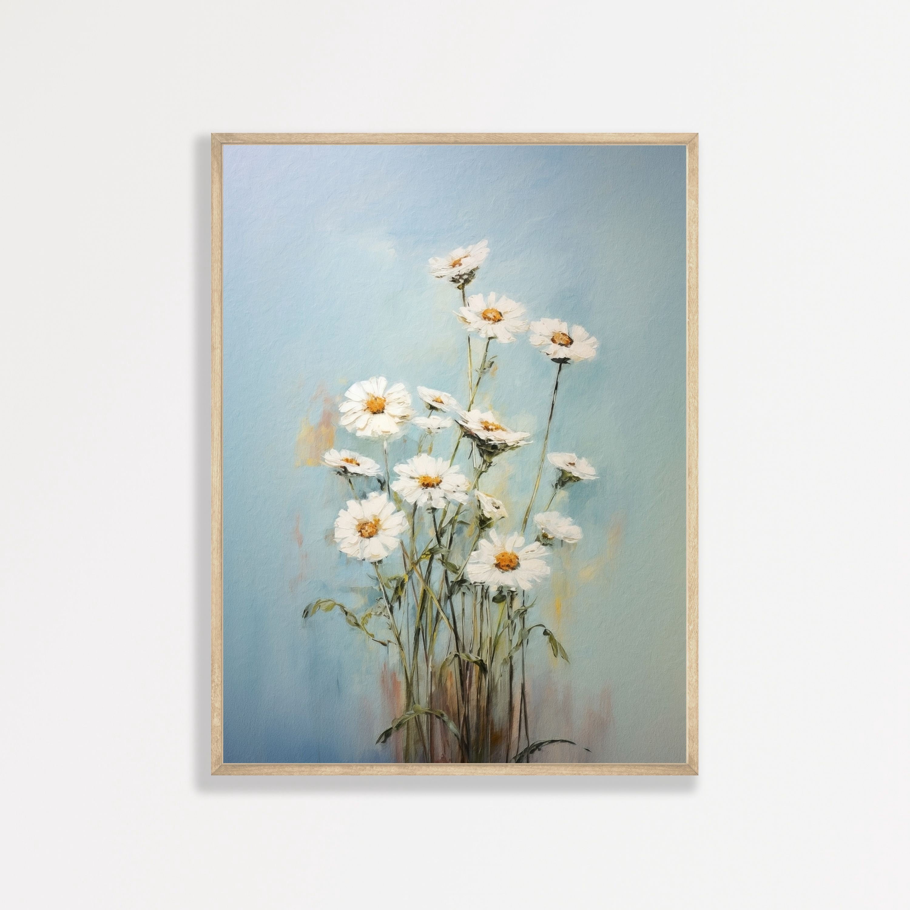 View of Nursery Flower Painting Simple Daisy Design Pastel Blue Decor - Walmart.com