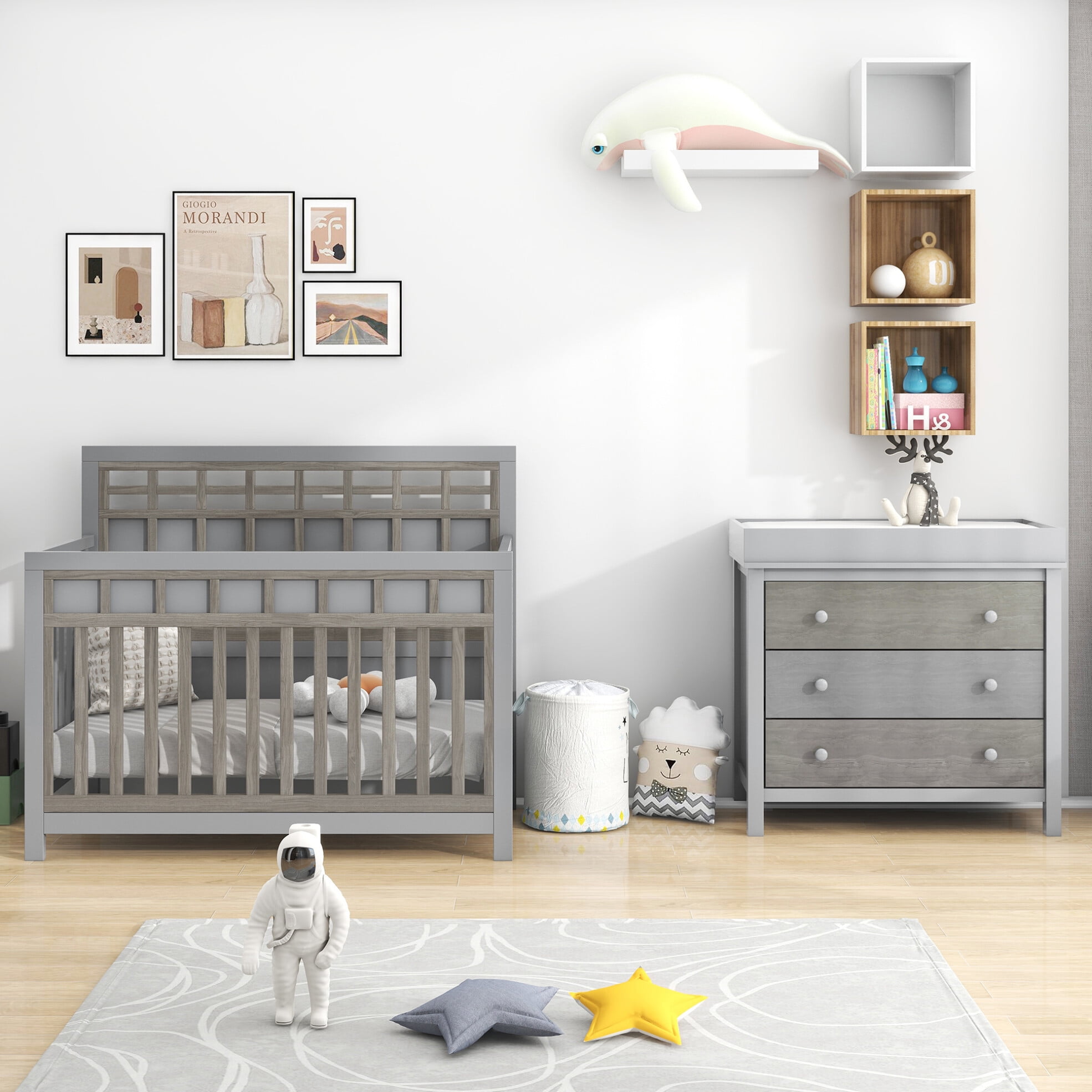 Nursery Furniture Sets with Baby Crib and Dresser, Mini Crib with 3