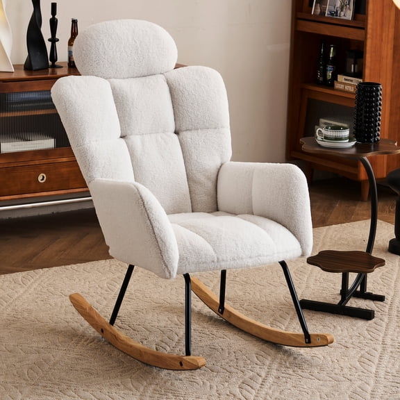 Nursery Glider Chair | Suitable for Bedroom and Other Indoor Spaces | Solid Pattern Teddy Upholstered | Quick Assembly for Convenience