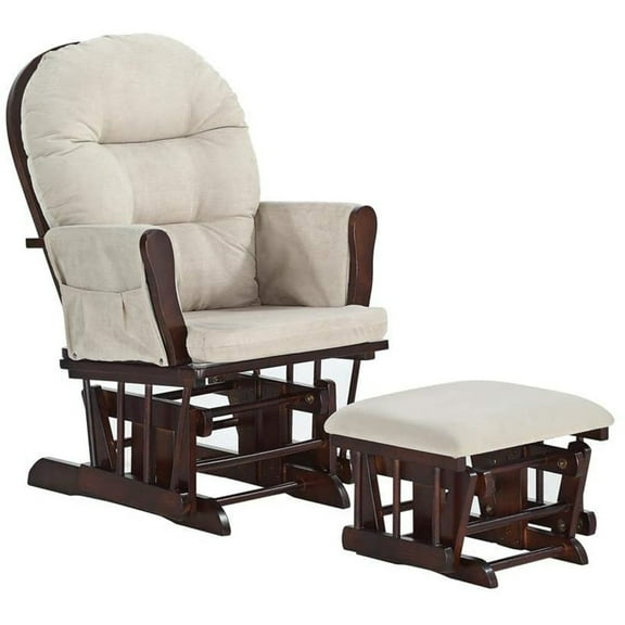 Brisbane Glider and Ottoman Set by Naomi Home-Cushion Color:Cream,Finish:Espresso