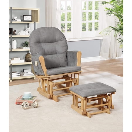 Nursery Glider & Ottoman Sets, Reclining Swivel Glider Rocker with Ottoman, Nursery Rocking Chair for Baby Room, Upholstered Nursery Recliner Glider with Ottoman, Padded Arms - Dark Gray, Peacan