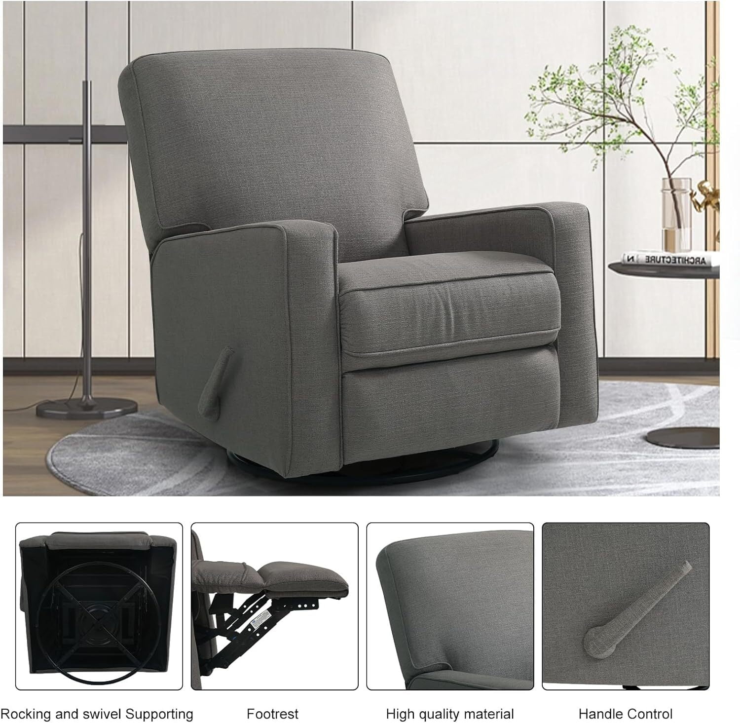 Harkawon Nursery Glider Recliner, Swivel Rocker Recline Chair for ...