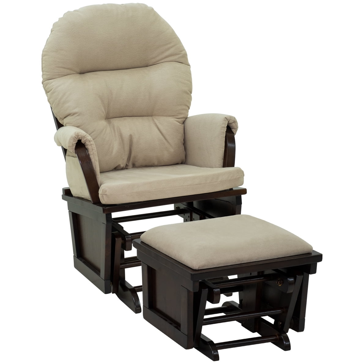 Nursery Glider Rocking Chair with Ottoman Accent Rocker Chair with Thick Padded Cushion Seating and Wood Base Cleanable Upholstered Comfort Nursing
