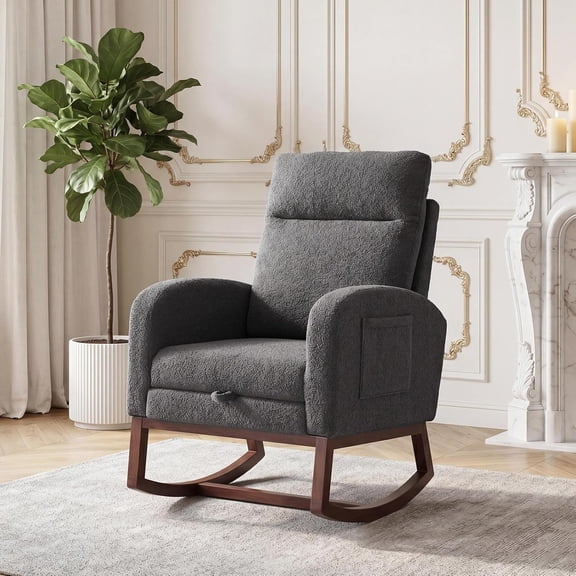 Nursery Glider Rocking Chair with Footrest, High-Back Upholstered Nursing Rocker – Side Pocket & Solid Wood Base for Bedroom or Living Room