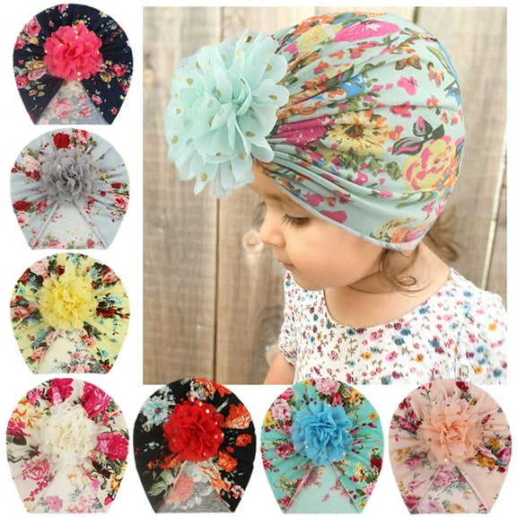 Nursery Hospital Turban Hat Cap Beanie Bonnet with Big Flower for Baby Girls Toddlers Newborns 3-24 Month