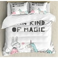 thumbnail image 1 of Nursery King Size Duvet Cover Set, Bunny in a Dress with Unicorn in Scandinavian Style and Motivational Magic Quote, Decorative 3 Piece Bedding Set with 2 Pillow Shams, Multicolor, by Ambesonne, 1 of 3