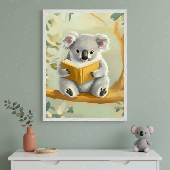 Nursery Koala Reading Theme Artwork Wall Art Bookworm Animal Print Eucalyptus Unframed Paper Print