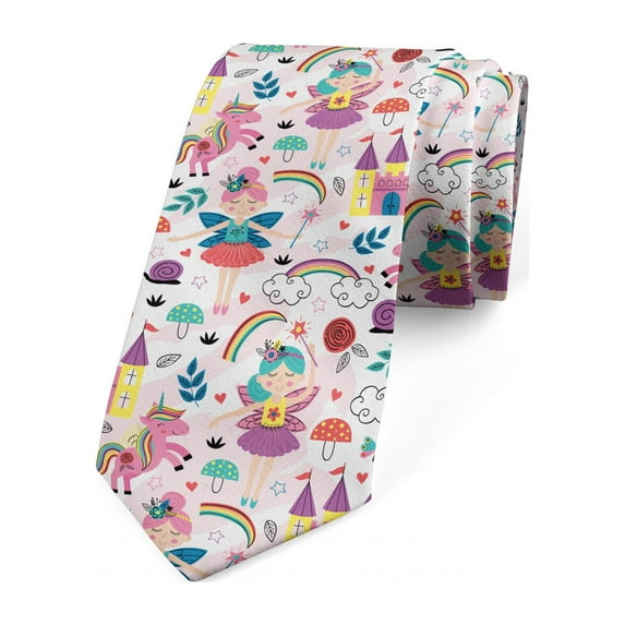 Nursery Necktie, Colorful Fairy Composition, Dress Tie, 3.7", Multicolor, by Ambesonne