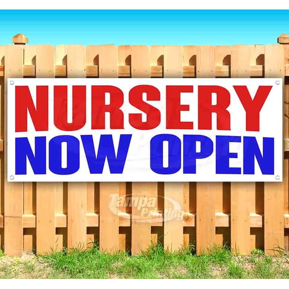 Nursery Now Open 13 oz Vinyl Banner With Metal Grommets