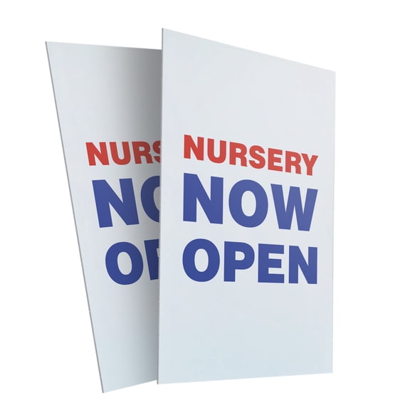 Nursery Now Open (2-Pack) 24 Inch x 36 Inch Plastic Signs | Sign Insert 4mm Corrugated Plastic Signs Storefront Window Poster | Garden Supplies, Plant Sales, Grand Opening Promotions |