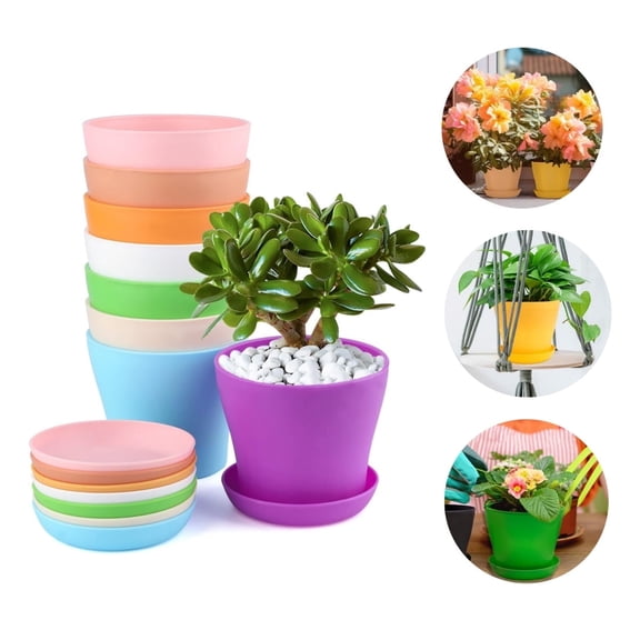Nursery Planter Pots,Multicolor Plastic Flower Plant Containers,QZS Reusbale Seed Starting Pots with Pallet and Drainage Holes,5.5"