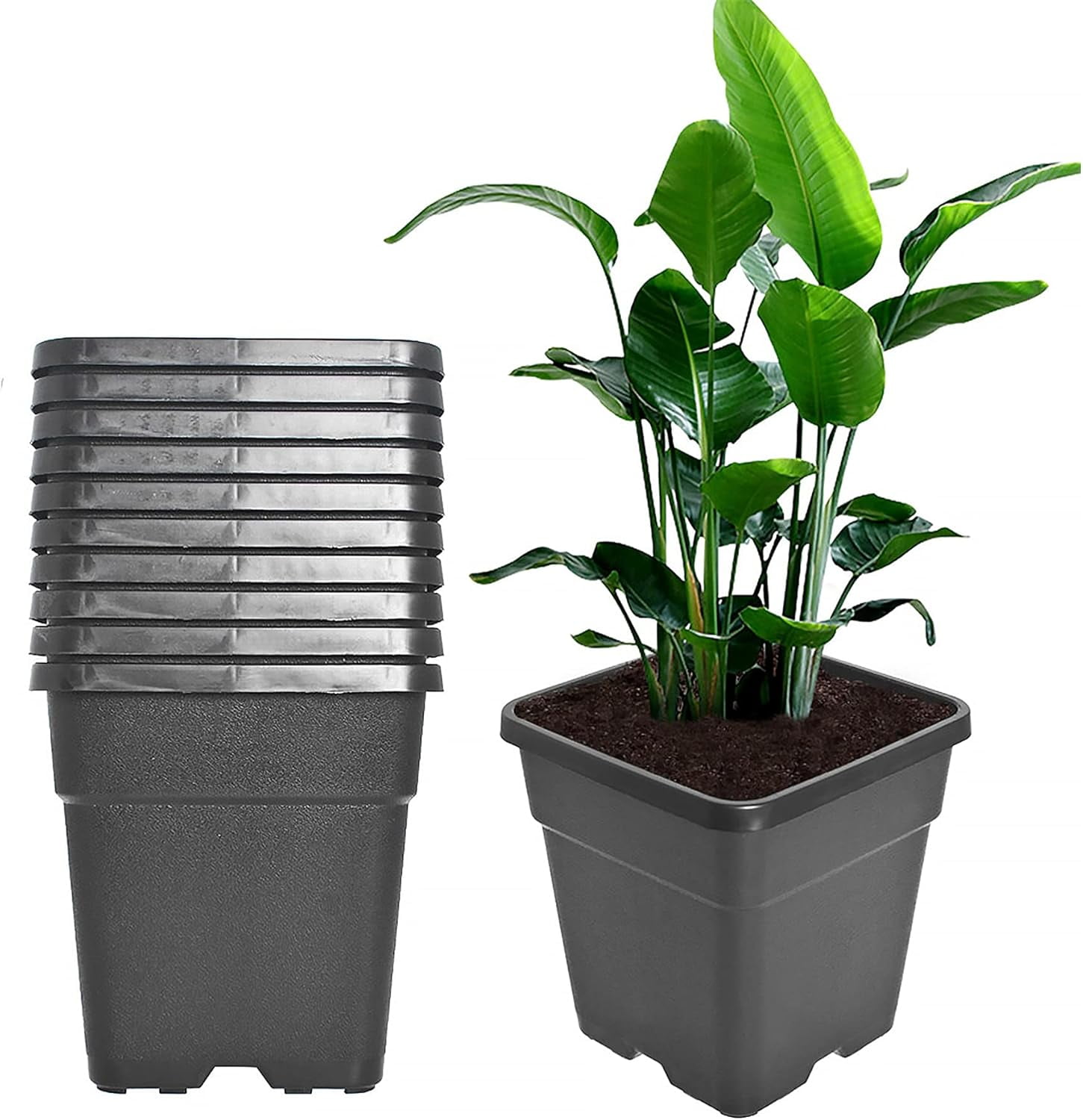 Nursery Pot 10-Pack 10 Gallon Square Plastic Garden Planter Pots Flower ...