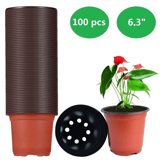 Nursery Pots Plant Pot, 6.3 inches Plastic Seed Starting Flowerpots, 100-Pcs