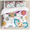 thumbnail image 1 of Nursery Queen Size Duvet Cover Set, Lilac and Blue Baby Kid Butterflies Flying Between Spring Flowers Cheerful Nature, Decorative 3 Piece Bedding Set with 2 Pillow Shams, Multicolor, by Ambesonne, 1 of 3