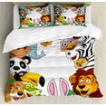 thumbnail image 1 of Nursery Queen Size Duvet Cover Set, Wild Jungle Animals Tropical Fauna Family Collection Happy Faces in Cartoon Style, Decorative 3 Piece Bedding Set with 2 Pillow Shams, Multicolor, by Ambesonne, 1 of 3