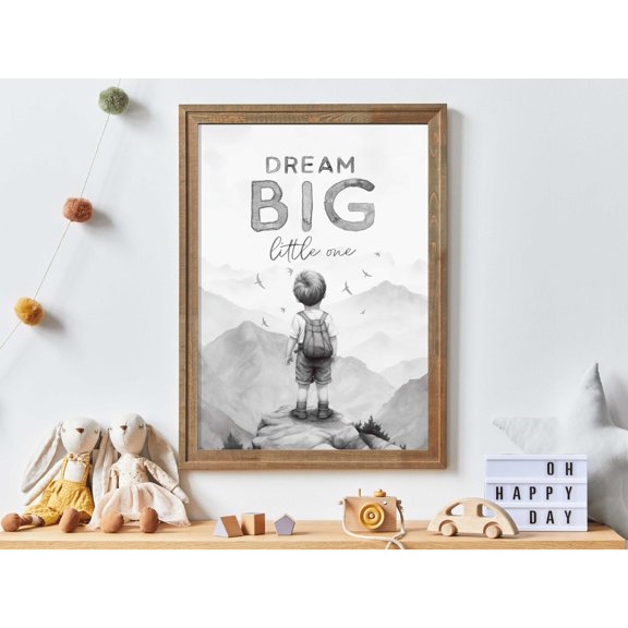 Nursery Quote Boy, Dream Big Little One, Boys Adventure Nursery Decor, Vintage Nursery Wall Decor, Adventure Theme, Nursery Art Wall Art, Modern Wall Decor, 8x12 UNFRAMED