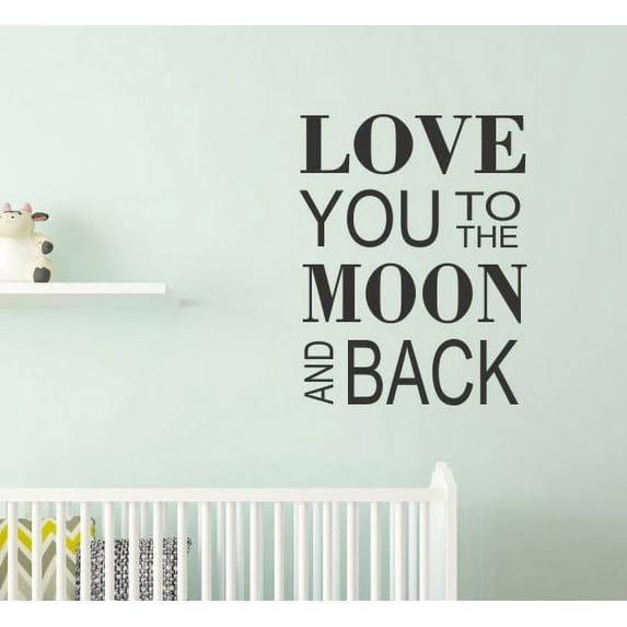 Nursery Quotes Wall Decals Love You To The Moon Baby Room Vinyl Lettering Decor Sticker 23x18-Inch Black