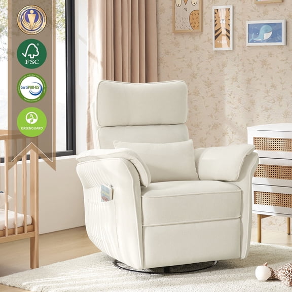 Nursery Recliner Chair Electric Power Glider Swivel Rocking with USB, Waterproof Stain-resistant, White