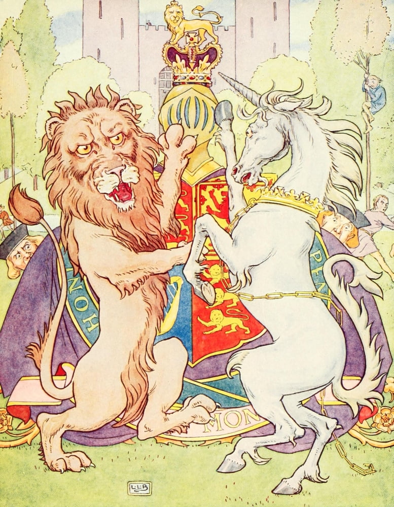 Nursery Rhymes 1916 The Lion & the Unicorn Canvas Art - Leonard Leslie Brooke (24 x 36)