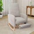 thumbnail image 1 of Nursery Rocking Chair, 25.4"W Upholstered High Back Accent Lounge Armchair with Retractable Footrest and Side Pocket, Comfy Rocker Glider Chair with Rubber Wood Legs for Living Room, Light Gray, 1 of 7
