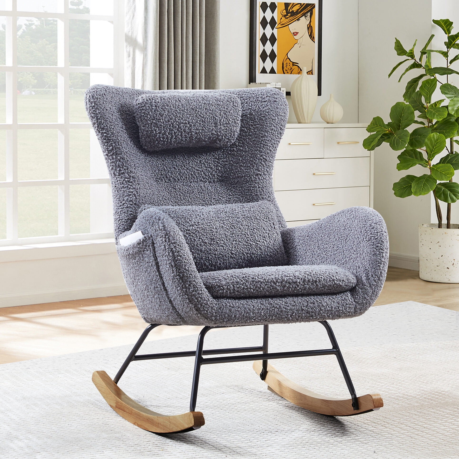 Buy HOMYKA Teddy Rocking Glider Chair For Nursery,Comfy Fabric High  Backrest Rocking Chair